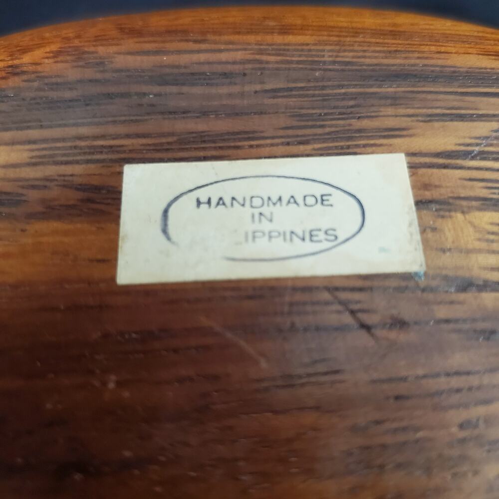 Vintage Monkey Pod Pear-Shaped Wood Bowl Capiz Shell Inlay Handcrafted Gorgeous - Picture 4 of 9